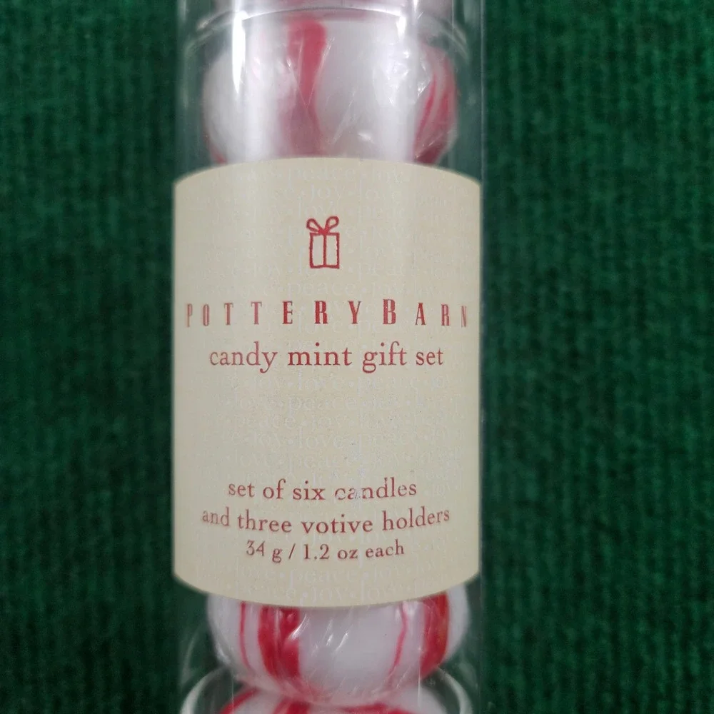 3 PACK Pottery Barn Candy Mint Gift Set Votive Candles & Holders Christmas Holid